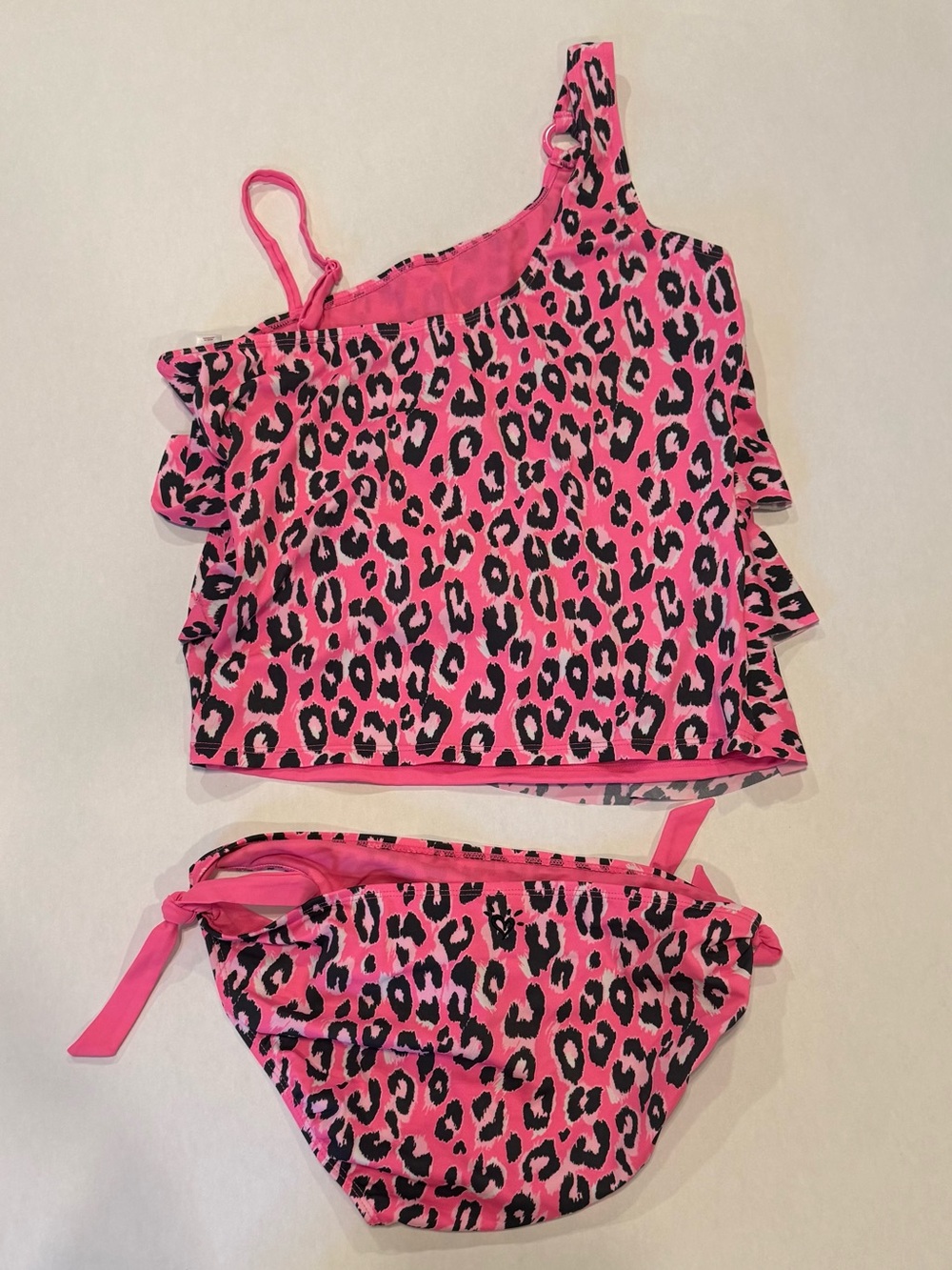 Justice Girls Pink Leopard Print Ruffle Bikini Set - Picture 2 of 3
